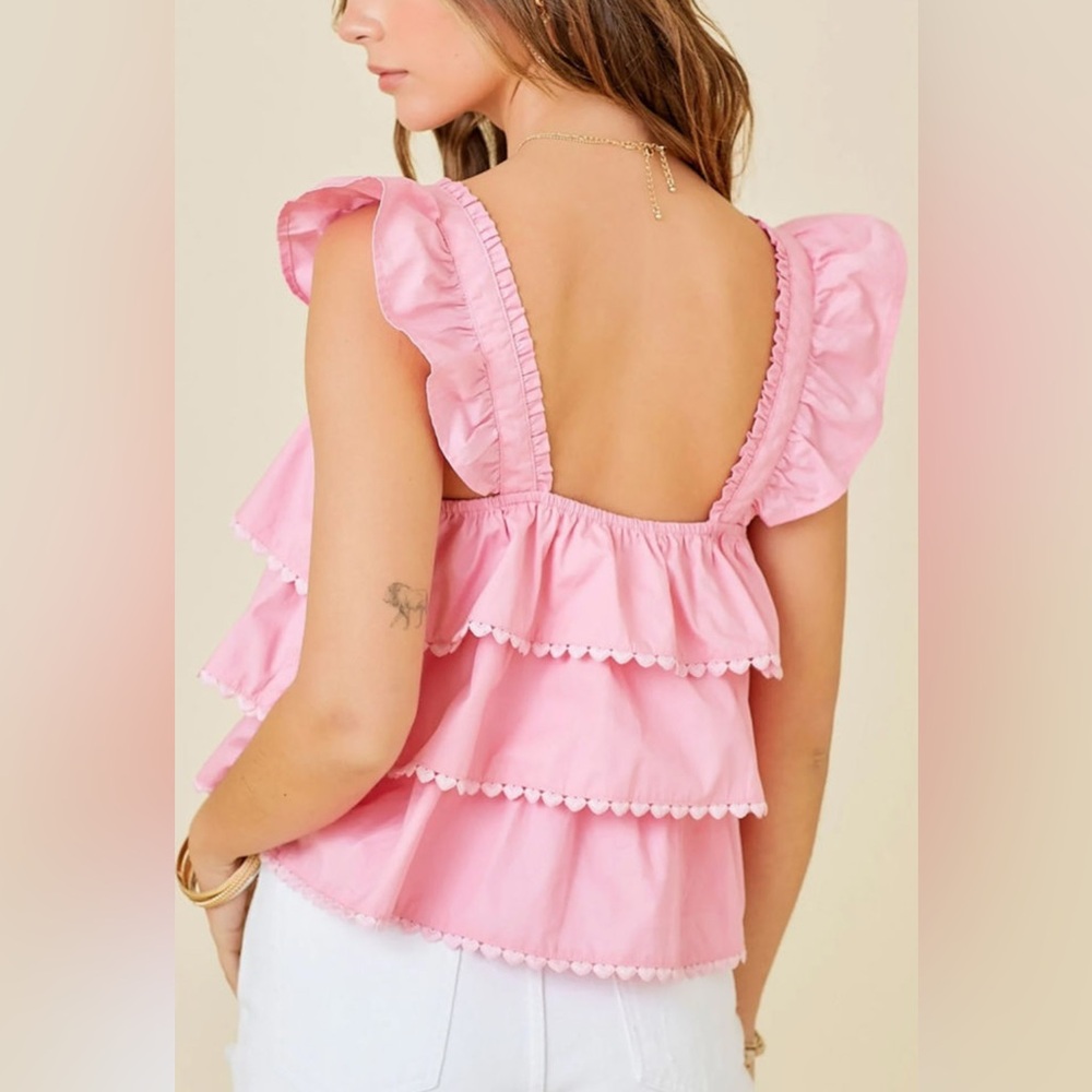 Annabel- Pink Ruffled Heart Sleeveless Top - Picture 2 of 8